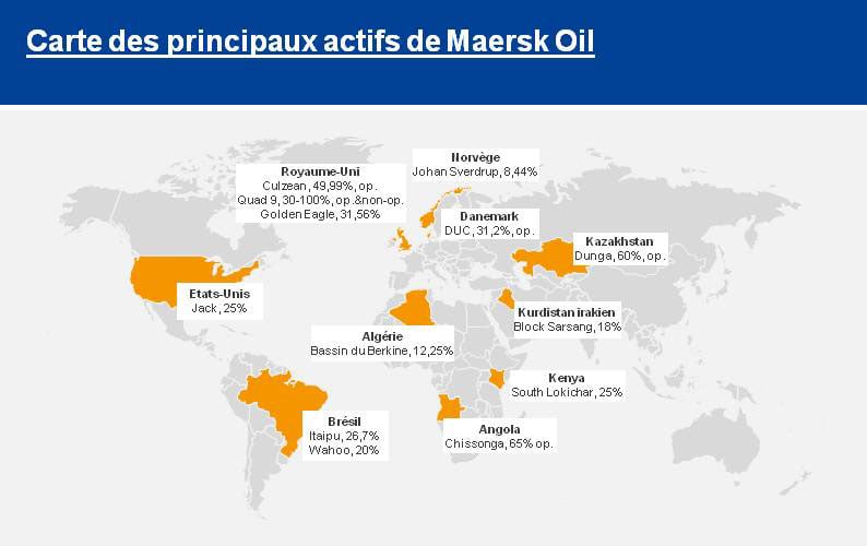 Carte des principaux actifs de Maersk Oil